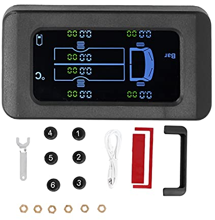 Fydun Reifendruck-Kontrollsystem, Universal Solar Reifendruckkontrolle USB-Aufladung 0-8,5bar 122 Psi LKW-TPMS mit 6 Externen Sensoren