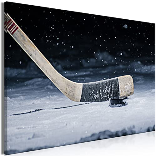 decomonkey Bilder Eishockey 90x60 cm 1 Teilig Leinwandbilder Bild auf Leinwand Vlies Wandbild Kunstdruck Wanddeko Wand Wohnzimmer Wanddekoration Deko Modern Sport Eis Hockeyschläger Nacht