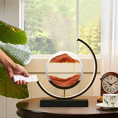 LZH FILTER 3D-Tiefsee-Sandlandschaftskunst, Bewegliches Sandbild rund Glas, 3 Helligkeitsstufen, Fließender Sandrahmen, Entspannender Desktop-Home-Office-Arbeitsdekor, Fernbedienungsschalter