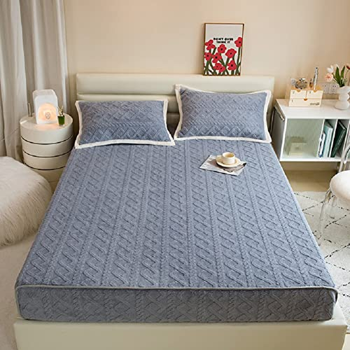 Michorinee Winter Flanell Spannbettlaken 90x200cm Flauschig Warme Cashmere Touch Bettlaken Plüsch Fleece Spannbetttuch Kuschelig für Matratze, Geometrisches Jacquard Muster, Blau-grau