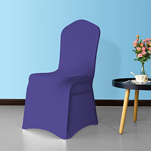 WedDecor Purple Protective Chair Cover Stretchable Spandex Front Flat Slipcovers for Weddings Decoration, Hotel, Conferences, Events, Restaurant, Birthday & Christmas Parties, 4pcs