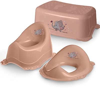 DOCARI Kinder Toiletten Set 3in1 ab 1 Jahr Elefant rosa - bestehend aus Baby Töpfchen Tritthocker Kinder Kindersitz Toilette