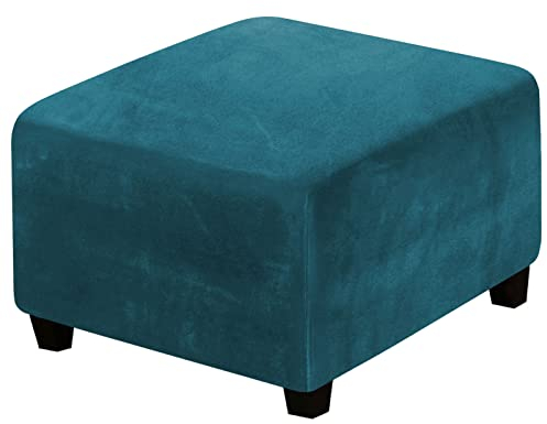 ZRCYXDW Samt Ottomane Abdeckungen, Stretch Quadratisch Hocker Protector Verdickt Wärme Ottomane Schonbezug Für Wohnzimmer Schlafzimmer-Türkis-Large