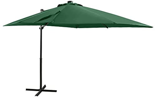 vidaXL Cantilever Outdoor Umbrella - 250 cm Green Parasol with Sturdy Aluminum Pole, Tilting and Rotating Design, UV-Protective Fabric, and LED Lights