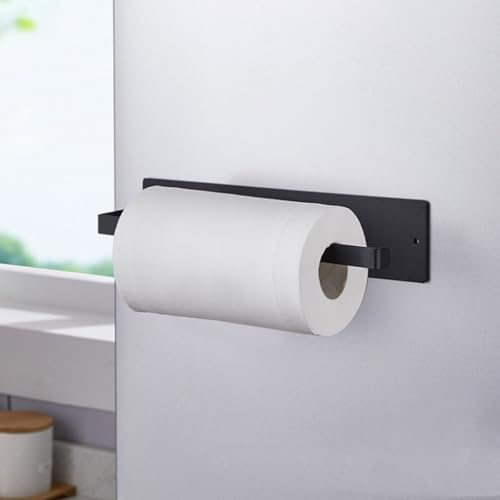 Porte-rouleau de papier essuie-tout magnétique pour cuisine - Fixation murale - En acier - Noir
