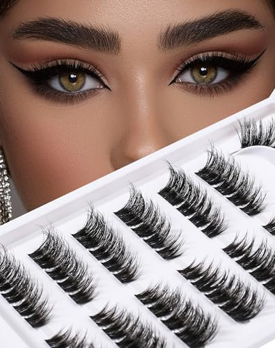 Lash Clusters Cat Eye 7 Pairs Eyelash Clusters Wispy DIY Lash That Look Like Extensions 12-15MM 3D False Eyelashes Natural Soft Fluffy Mink Individual Cluster Lashes