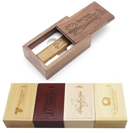 Clé USB personnalisée + coffret cadeau en bois massif avec gravure du texte au choix, cœur, amour, mariage, gravure au choix, Flash Drive 32/64/128 Go 3.0, idée cadeau individuelle (noyer, 128 Go 3.0)