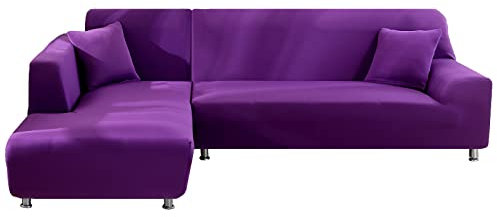 YOPOIY Strecken Sofabezug L Form 2 STK L Form Sofa überzug Elastisch Sofabezug Ecksofa L Form Für Möbelschutz -Lila 1-3+3 Sitzer