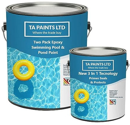 T A Paints Ltd Two Pack Epoxy Swimming Pool & Pond Paint 3 In 1 Primes Seals Protects Chemical Resistant Direct to Concrete Fibreglass Brick & Stone (1L BS 18 E 53 Blue)