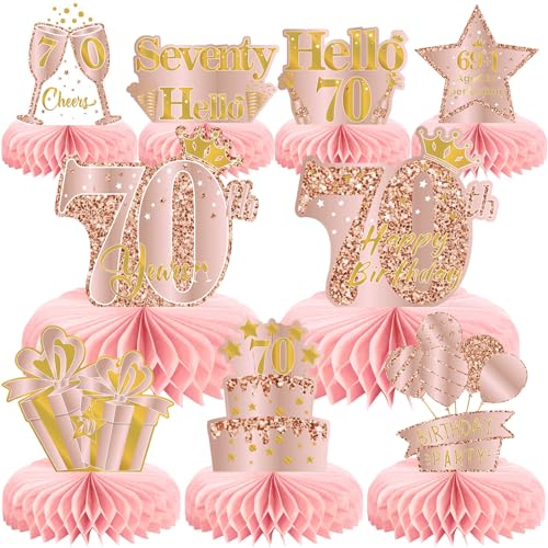 9 Stück 70 Geburtstag Deko,Deko 70. Geburtstag Frauen,Roségold Rosa Bienenwabe Mittelstück Tischdeko Geburtstag,70 Geburtstag Party Deko Supplies,Geschenke Für Frauen Zum Geburtstag