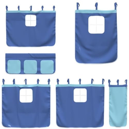 vidaXL Vorhänge, Vorhang Set für Hochbett Spielbett Kinderzimmer, Bettvorhang mit 3 Taschen, Spielvorhang Bettzubehör, Blau Polyester