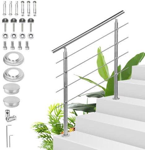 Sonnewelt Edelstahl Handlauf Geländer - Treppengeländer 100cm mit 4 Querstäben für innen und außen, Hochwertiges Eingangsgeländer für Balkon, Treppe und Brüstung