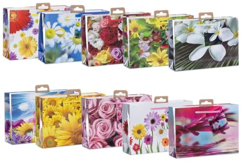 Laro Mini Premium Geschenktüten 10-100 Stk Mini Glitter, Anzahl:40, Muster Tüten:Mini Blumen quer