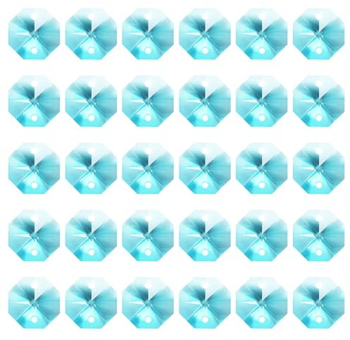 PATIKIL K9 Kristall Oktagon Perlen 2 Löcher Anhänger, 60er Pack 14mm Kronleuchter Prismen Teile Verzierungen Hängende Perlen für DIY Kunsthandwerk Dekoration, Klar Blau