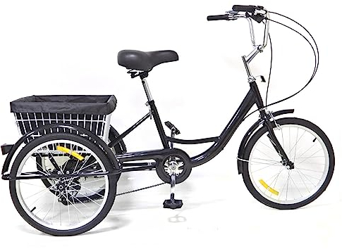PUDLOR Dreirad für Erwachsene, 8-Gang-Fahrrad aus Kohlenstoffstahl mit klappbarem Einkaufskorb, stabil und sicher für Einkäufe und Übungen im Freien, Senioren-Lastenfahrrad für Erwachsene und Senioren