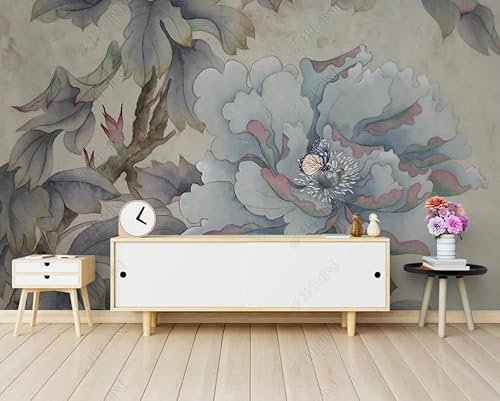 Carta Da Parati 3D Farfalla Fiore Di Peonia Fotomurale Tessuto Non Tessuto Murali Soggiorno Camera Da Letto Decorazione Murale 400(W) X280(H) Cm