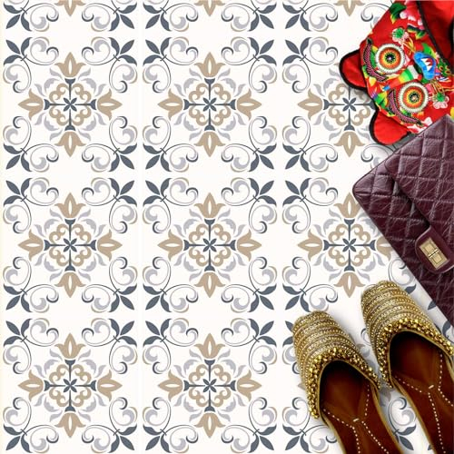HUBDECO - Fliesenaufkleber - Küche, Badezimmer Deko - Klebefliesen - Bodenfliesen - Klebefolie Küche - Boden Schutzmatte - Selbstklebende Fliesen - 9 Stk. - Azulejo Muster Modern - 20x20cm