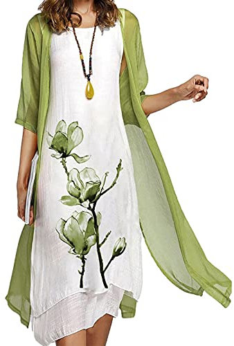 Vestito Estivo Donna Elegante Set di Abito e Cardigan a Vita Alta Traspirante da Donna Tubino con Cardigan Banchetto Elegante per la Primavera e L'Estate Confortevole