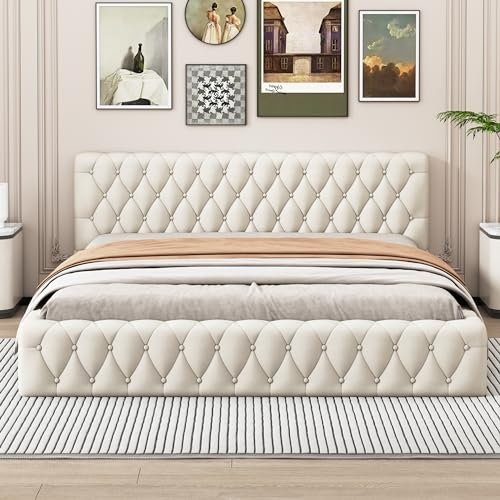 I0I&I0I Polsterbett Jugend-Doppelbett 140 x 200 cm, aus Hautfreundlichem Velours (Beige)