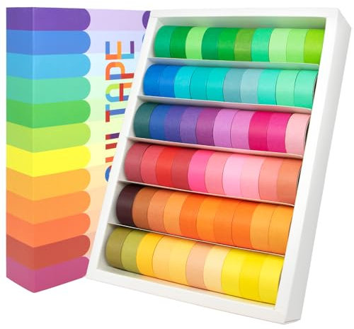 Jniseger 60 Rolls Washi Tape Set - 15 mm Rainbow Masking Tape, Decorative Tape for Bullet Journaling, Scrapbooking, DIY Arts & Crafts, Vision Board, Holiday Decoration