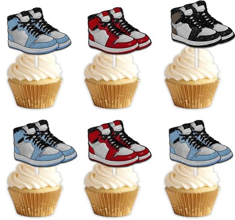 18pcs Glitter Sports Skateboard Dessert Cupcake Topper Pick for Sports Shoes Theme Decor Supplies Boys Girls Happy Birthday Party Decorations