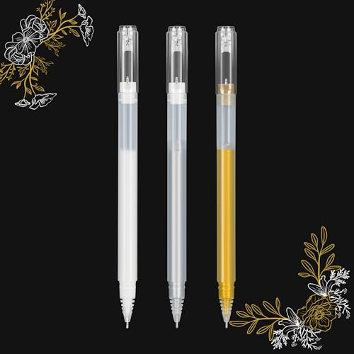SMOOTHERPRO Gold Silber Weiß Gel Stifte Set | Highlight Gel Tintenstift | 1,0 mm Stifte | für Schwarz Papier Zeichnung Skizzieren Illustration Hochzeit Einladungen (GWS10-3) | 3 Stück