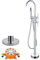 Bodenstehender Messing-Badewannenarmatur mit Handbrause, 360° drehbarer Auslauf, freistehender Wannenhahn, 2 Modi, Wasserdurchfluss, Chrom-Finish