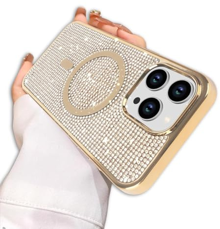 PIXFAB Case for iPhone 13 Pro Max, Phone Case [Compatible with MagSafe] Diamond Glitter Scratch Resistant Sparkle Bling Soft Skin Silicone [Protective Case] Case Cover for iPhone 13 Pro Max - Gold
