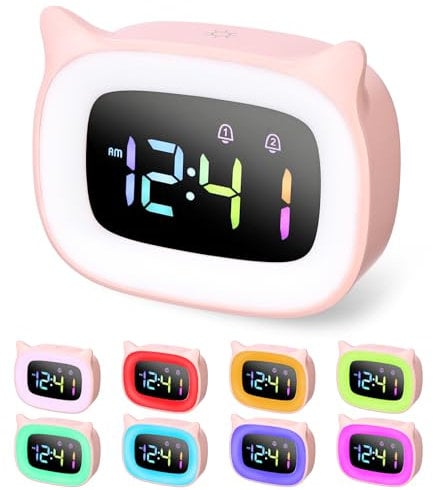 PERMUST Wecker Kinder, LED Kinderwecker, Helligkeit Einstellbar, Wecker Digital, 18 Klingeltöne, Wecker mit Licht, 4 Modi, Snooze-Modus, USB Ladeanschluss Einfache Installation