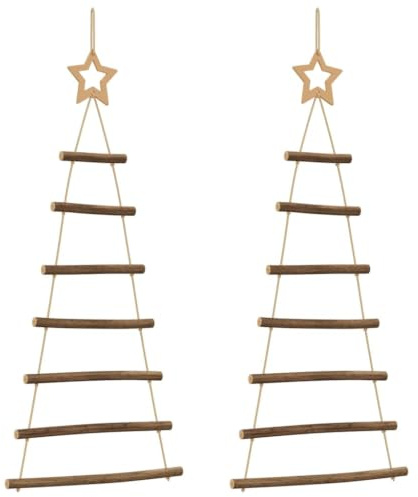 vidaXL Sapins de Noël Suspendus avec étoiles supérieures 2 pièces 42x90 cm Branche Naturelle