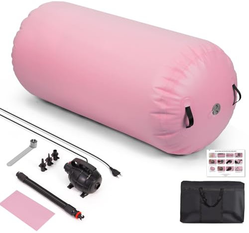 Todeco Air Roller 120x75cm Aufblasbare Air Barrel Gymnastik Tumbling Matten, Airspot Gymnastikmatte mit Pumpe, Gymnastik Turnmatte Trainingsmatte Zylinder für Zuhause Taekwondo Yoga Fitness (Rosa)