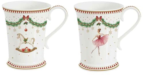 Easy Life Set mit 2 Tassen für das Weihnachtsfrühstück aus Porzellan mit Ballerina und Schaukelpferd „Magie de Noel“ 300 ml