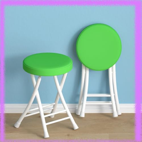 YCBTPS 50cm Klappbarer Barhocker, Runder Klappstuhl, Tresenstuhl Mit Leder Kissen, Outdoor Klapphocker Platzsparend, Für Küche, Hause(Green)
