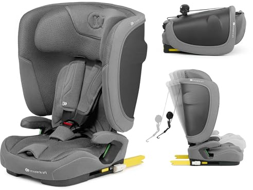 Kinderkraft FIX2GO Silla infantil i-size, 76-150 cm, base Isofix, Top Tether, sensores electrónicos, hasta aprox. 12 años, sistemas de seguridad, tapizados premium, reclinables, Gris