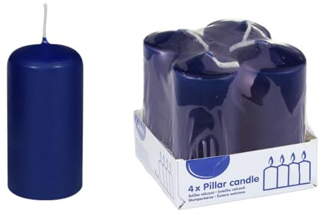 DeinPack Stumpenkerzen dunkelblau - 4 Stück | Ø 4 x 8 cm | Brenndauer: ca. 10 Stunden | Hochwertige Stumpenkerze | ideal für Gastronomie, Hotels, Kirchen- Hochzeiten & Feierlichkeiten
