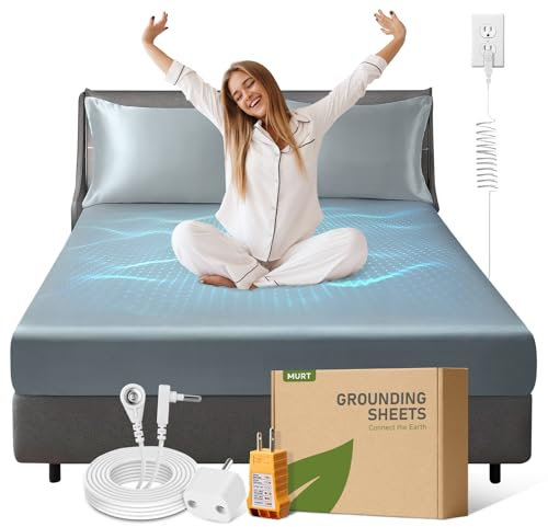 MURT Grounding Sheets Kingsize-Bett, 90 % Tencel-Eukalyptus-Lyocell + 10 % reine Silberfaser, Spannbetttuch mit Erdungsschnur für besseren Schlaf, King-Size, 193 x 203,2 cm, Grau