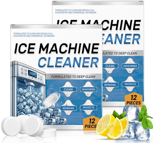 TFSUDI Decalcificante per macchina del ghiaccio, 24 compresse pulite per fabbricatori di ghiaccio, 1 anno di fornitura, aiuta a rimuovere l'acqua dura e l'accumulo di minerali per un ottimo sapore di