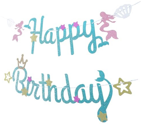 IMIKEYA Meerjungfrau Geburtstagsbanner Alles Zum Geburtstag Dekoration Glitzerndes Banner Für Kindergeburtstag Ocean Themen Party Deko