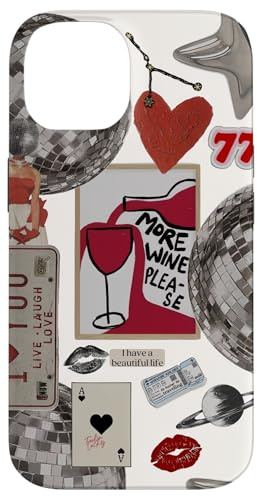 Aesthetic Vintage More Wine Y2K Lucky Disco Girl 777 Collage Hülle für iPhone 14
