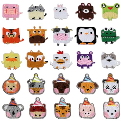 Yueser Iron on Patches, 25Pcs Animals Kid Iron on Patches for Clothing Sew on Embroidered Applique Embroidered Stickers Fabric Sew on Repair for Kids Dress Jeans Jackets Hats Shoes Pants Backpacks