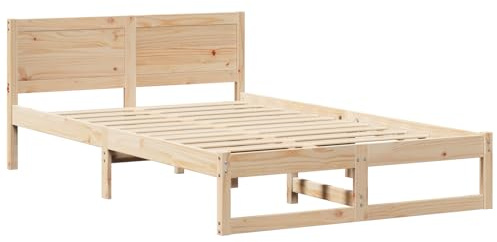vidaXL Natürliches Minimalistisches Bettgestell 140 x 190 cm Massivholz Kiefer Robuste Bauweise Stauraum Ideal für Schlafzimmermöbel Innenraumgestaltung Erwachsene Stylisch Platzsparend