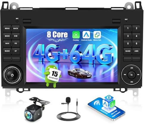 8 Core 4G+64G Android 15 GOHHDL Autoradio Navi für Mercedes Vito W639 Sprinter W906 A-Klasse W169 B-Klasse W245 mit Carplay Android Auto, 7 Zoll Radio mit GPS BT DSP WiFi FM RDS Rückfahrkamera & MIC