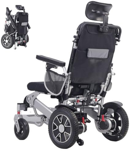 Juodkeo All-Terrain Liegender Elektrorollstühle - Leicht klappbar für lange Reisen, mit Kopfstütze, fluggenehmigt (12AH LI-Batterie, 25KM Reichweite, Silberrahmen)