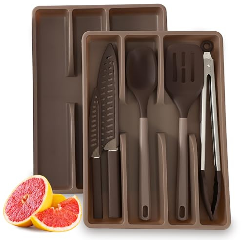 Cooking Utensils Set with Utensil Drawer Organizer of 2, 7-Piece Kitchen Utensils Set with 2 Knives,Silicone Spatula Set, 4 Piece Sharp Knife Set & Scissors for Kitchen with Block.