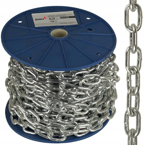 FEINZ Stahlkette verzinkt 6 mm x 18 m | Kettenglieder, verzinkt, kurzgliedrig, seitlich geschweißt, robuste Kette, Bau, Industrie, Garten, Landwirtschaft