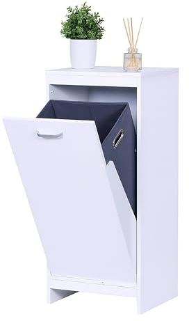 Relaxdays Wäscheschrank, ausklappbarer Wäschesack 48 l, HBT: 90 x 40 x 35 cm, feuchtigkeitsresistenter Badschrank, weiß