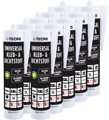 TECPO Universal Kleb- und Dichtstoff MS-Polymer 10x 480g Schwarz Flex Seal 522 elastisch, silikonfrei, lösemittelfrei, Auto Wohnmobil Bau Industrie Innen und Außen
