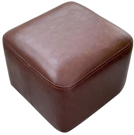 HJZZQH Quadratischer, mit Leder gepolsterter Ottoman-Fußhocker für die Wohnzimmerdekoration, Braun, 30 x 30 x 22 cm