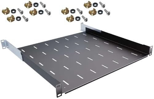 1 HE tiefen verstellbare Rackablage 45-61 cm tief in Schwarz RAL 9005, 19 483 mm Variabler Fachboden Trägereinschub Einlegeboden Rack Ablage Boden