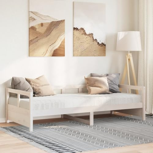 Bucmath Tagesbett mit Matratze Weiß 80x200 cm, Massivholz Kiefer, ausziehbar zum Doppelbett, Gästebett mit Lattenrost, Möbel für Schlafzimmer